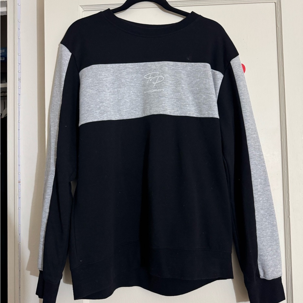 Black and Gray Crewneck Sweater with Color-Block Design